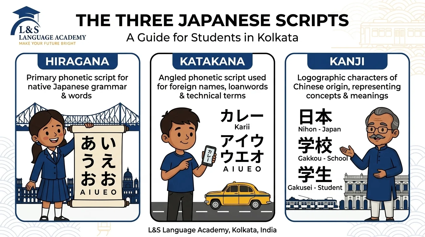 Hiragana, Katakana and Kanji Japanese scripts