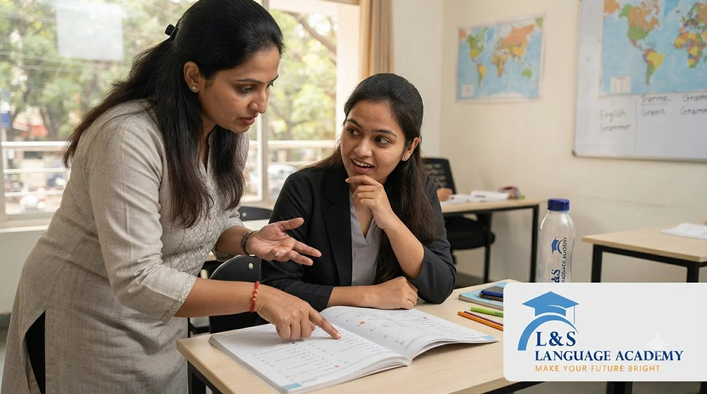 Trainer giving live correction during a spoken English practice session