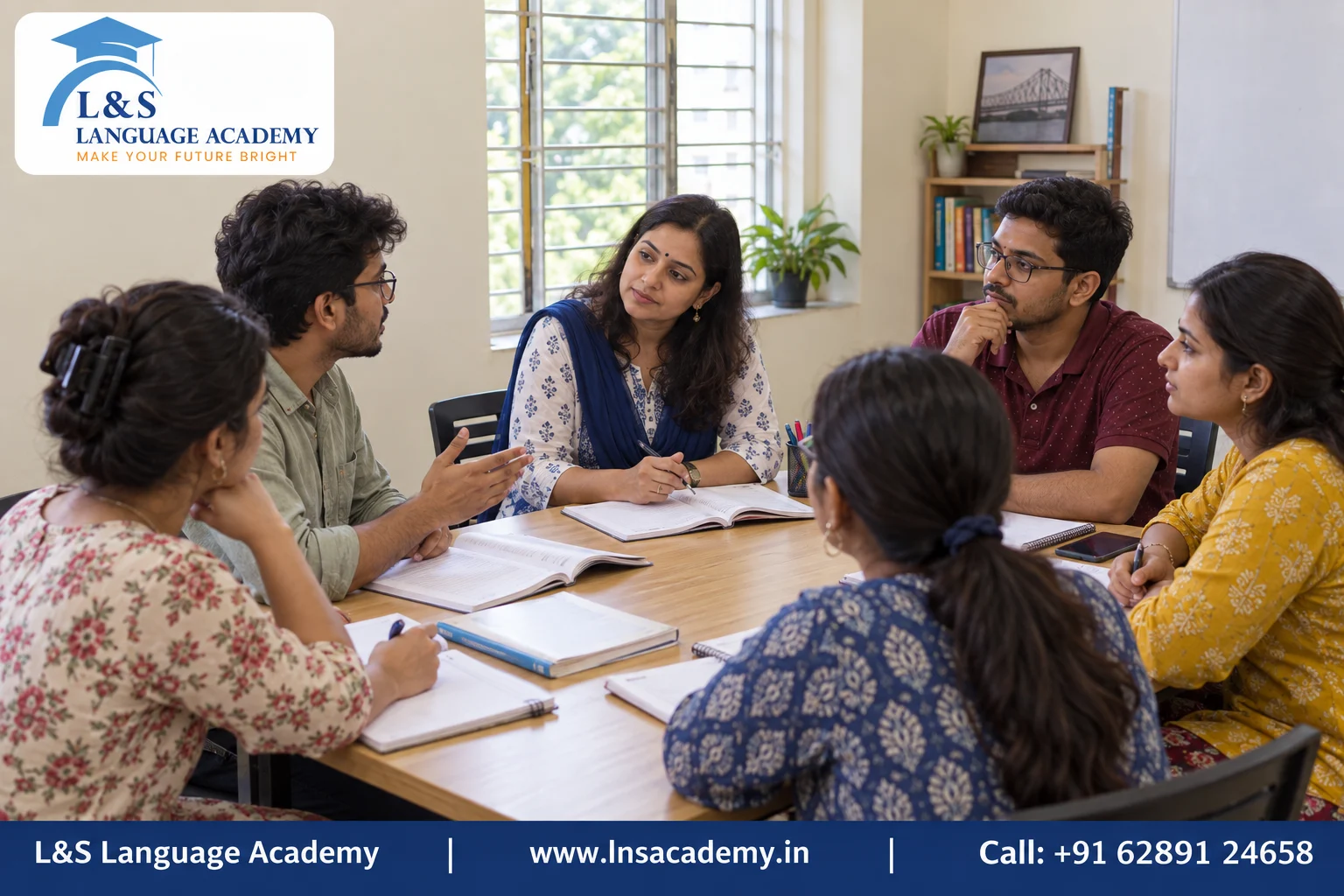 Beginner French class in progress at a Kolkata language institute
