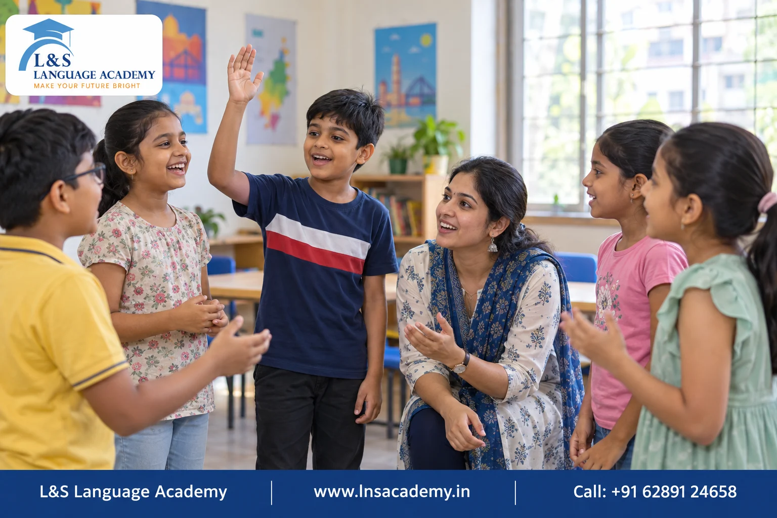 Young children practising spoken French through games in a small class