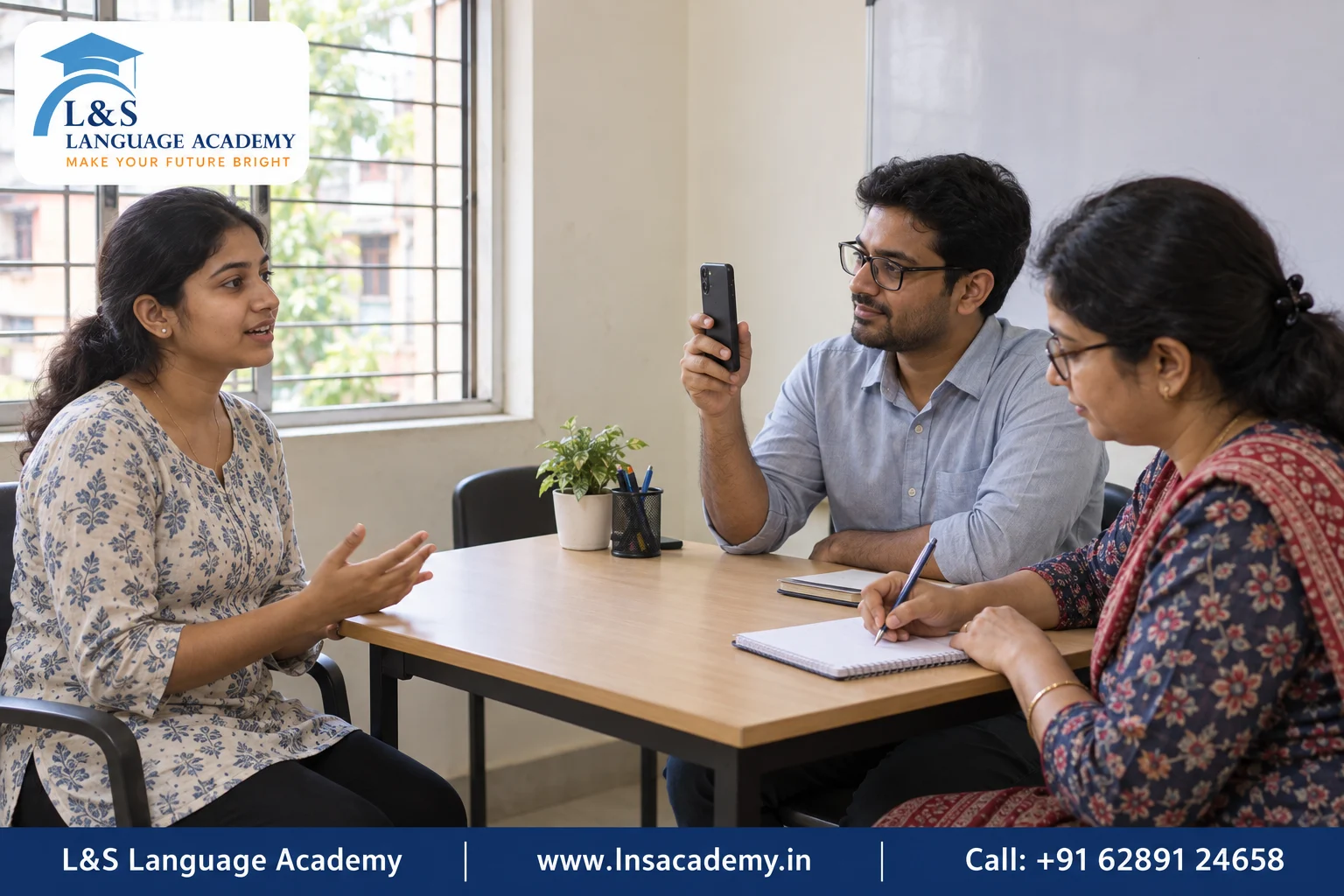 Mock interview practice session at a spoken English institute in Kolkata